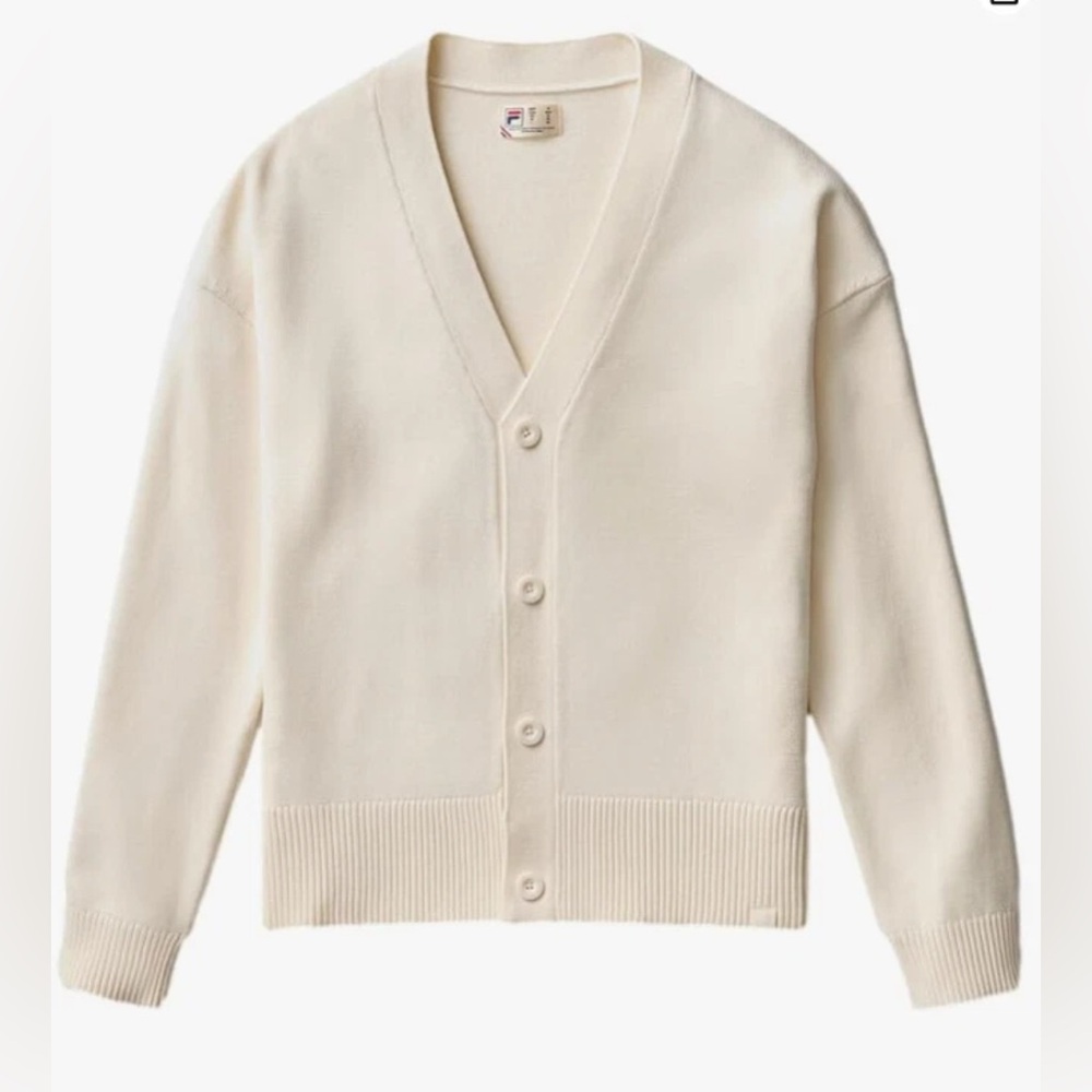 Fila Mens Baseline Button Oversized Cardigan Ivory Gardenia Size XL NWT $150